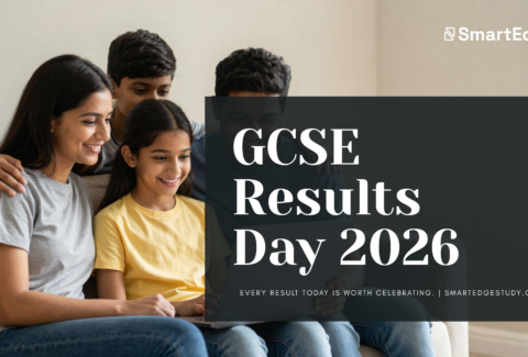 Mother and three children celebrating GCSE results day together at home, looking at results on a laptop