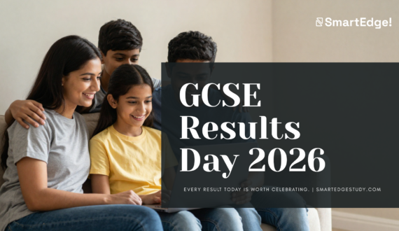 Mother and three children celebrating GCSE results day together at home, looking at results on a laptop
