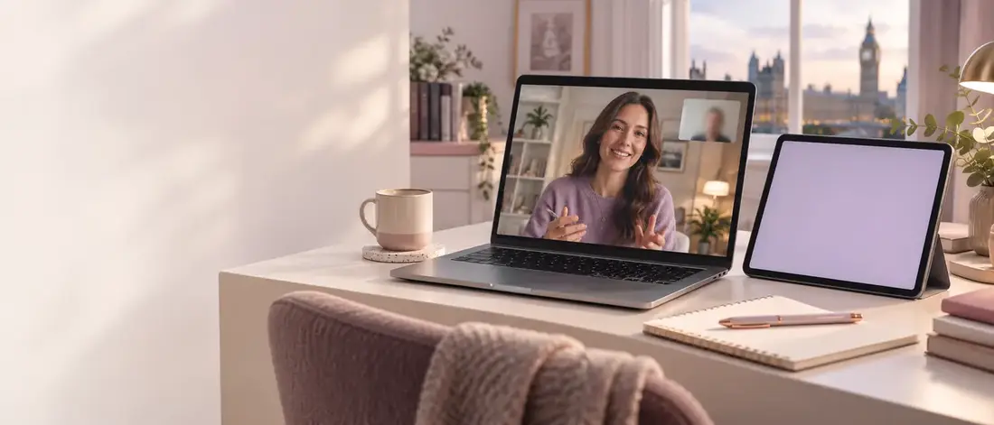 A SmartEdge tutor leading a live online lesson from London