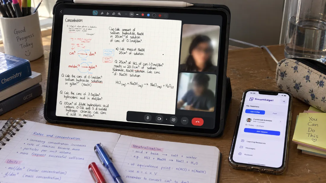 A genuine SmartEdge one-to-one home education lesson with handwritten Science teaching and the SmartEdge app