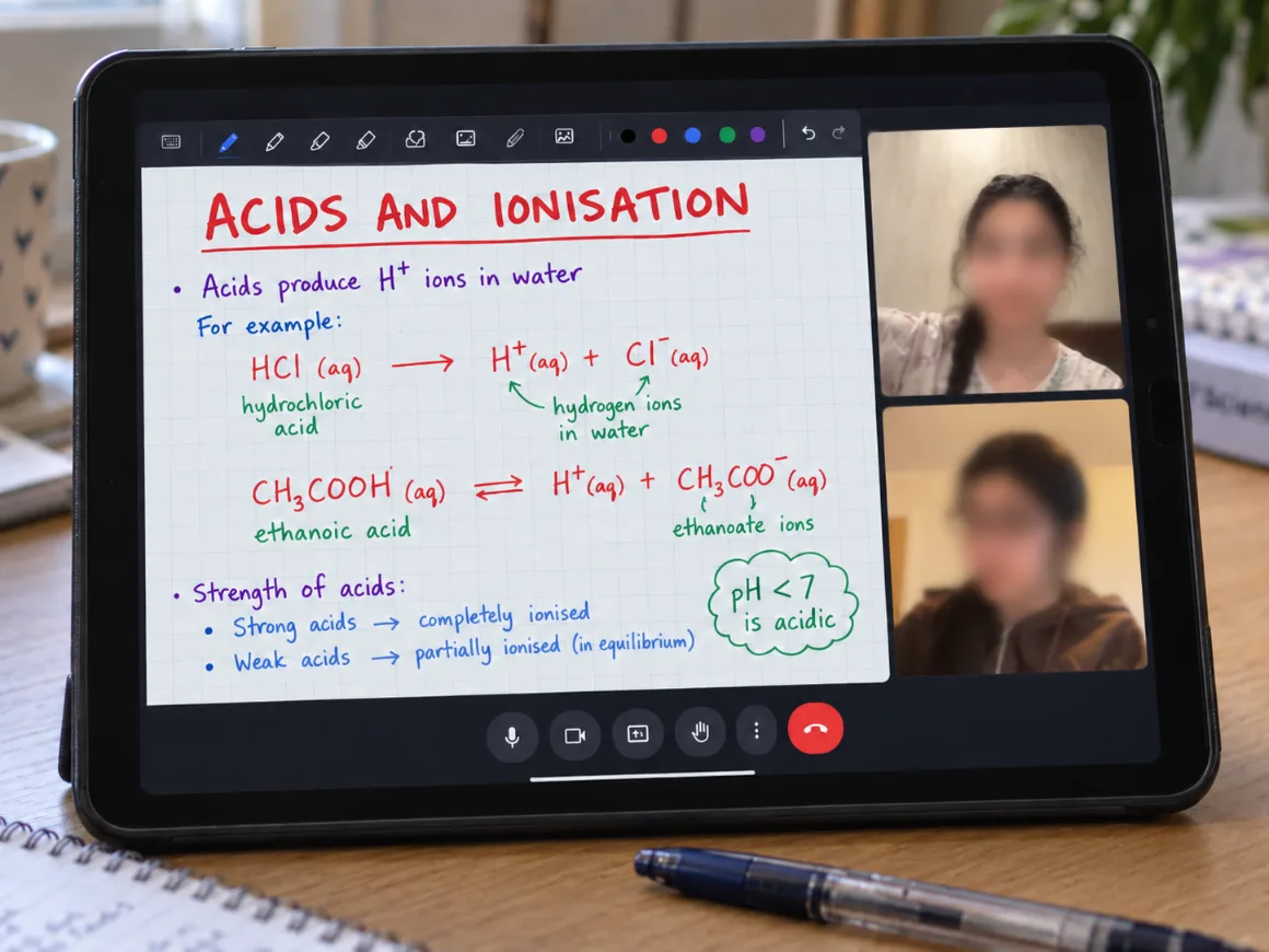 A real live one-to-one SmartEdge Science lesson with colourful handwritten Chemistry notes